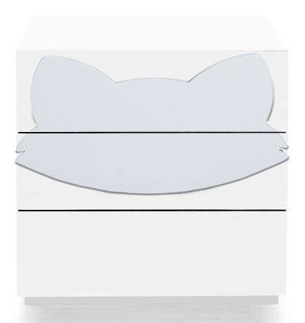 Commode 3 tiroirs laqué blanc et motif renard bleu gris Fox - Photo n°1