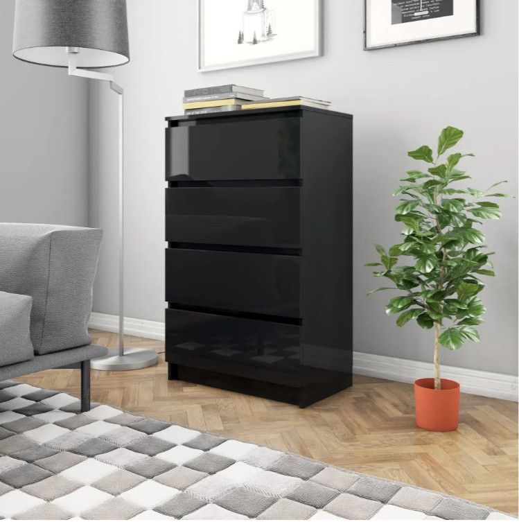 Commode haute 4 tiroirs bois noir brillant Agency - Photo n°2
