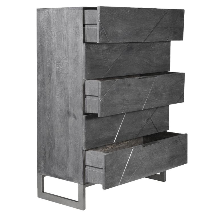 Commode 5 tiroirs acacia massif et pieds métal gris Toupma - Photo n°2