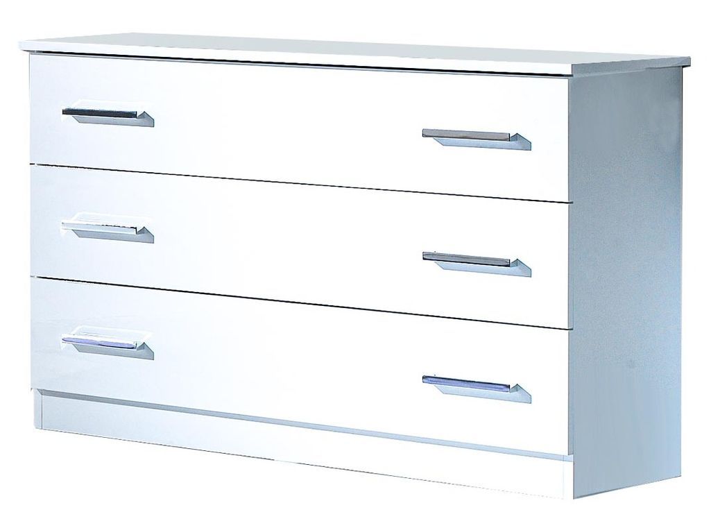 Commode design 3 grands tiroirs bois blanc laqué avec poignées chromées Turin 116 cm - Photo n°1