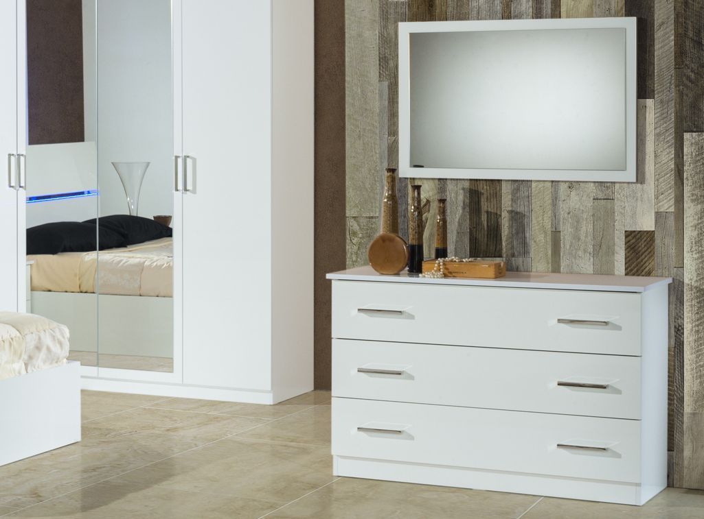 Commode moderne 3 grands tiroirs bois blanc laqué Mona 118 cm - Photo n°3
