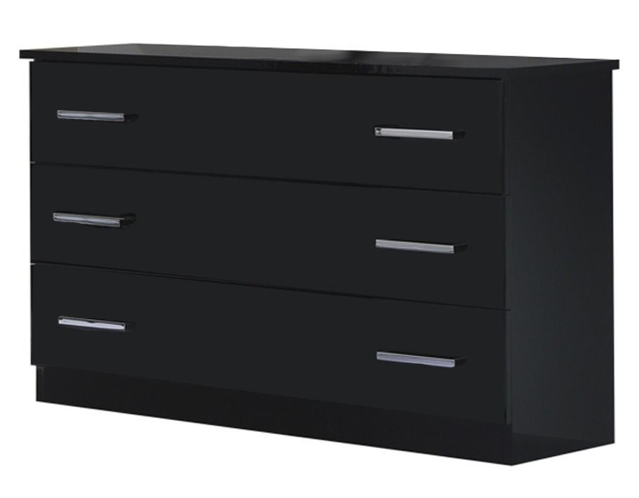 Commode moderne 3 grands tiroirs bois noir laqué Mona 118 cm - Photo n°1