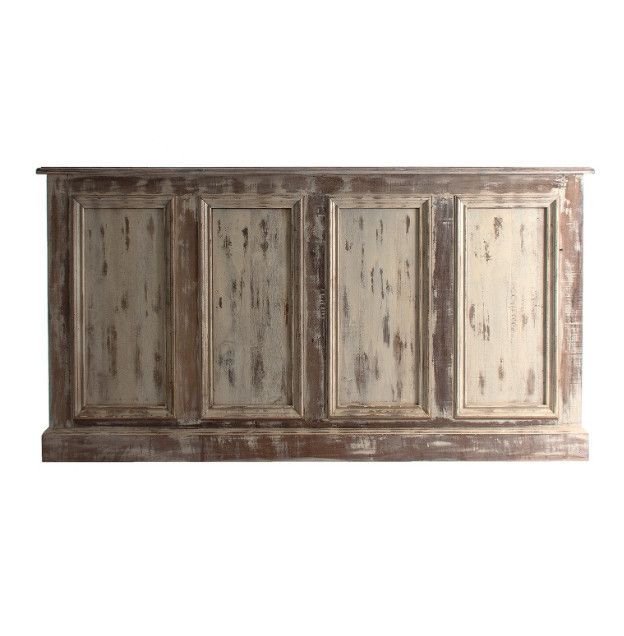 Comptoir de bar 2 tiroirs 2 niches bois de traverse blanc vieilli Aydin - Photo n°2