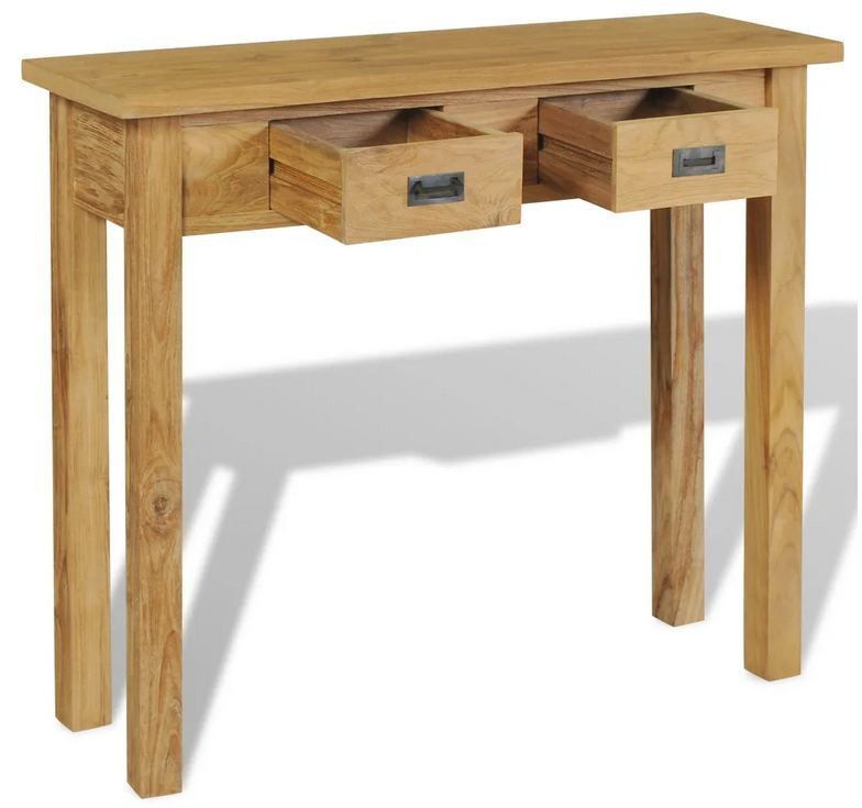 Console 2 tiroirs teck massif clair Kreff - Photo n°3