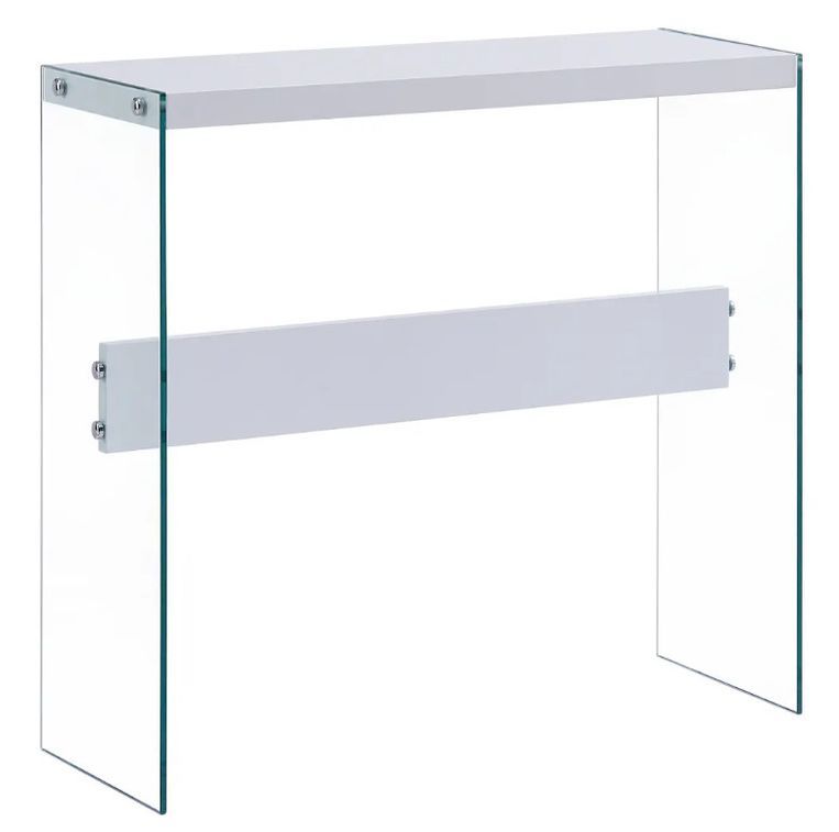 Console bois blanc brillant et verre trempé transparent Cubi L 82 - Photo n°1