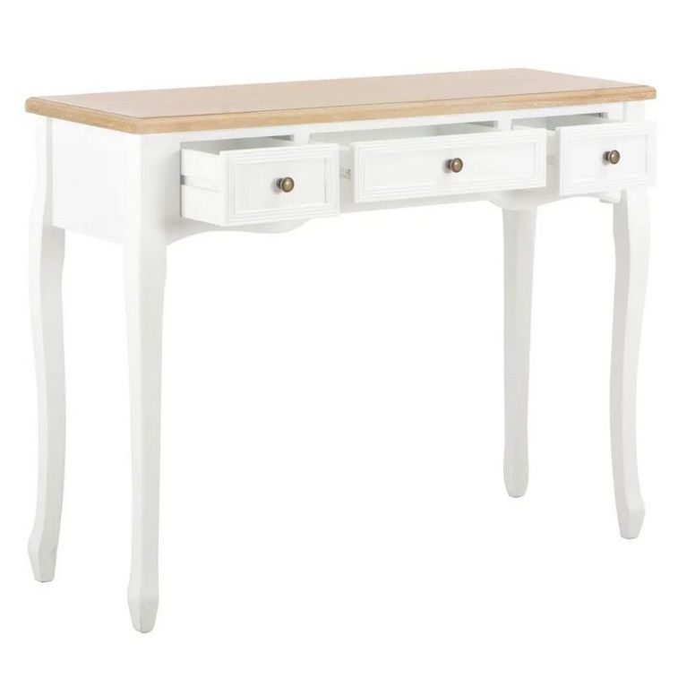 Console coiffeuse 3 tiroirs pin massif clair et blanc Moram - Photo n°2