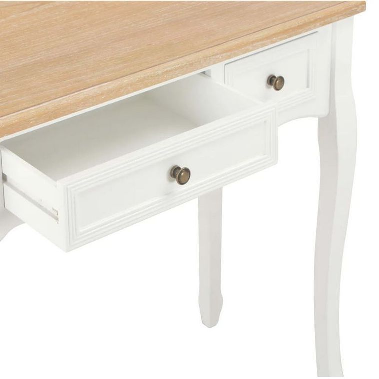 Console coiffeuse 3 tiroirs pin massif clair et blanc Moram - Photo n°5