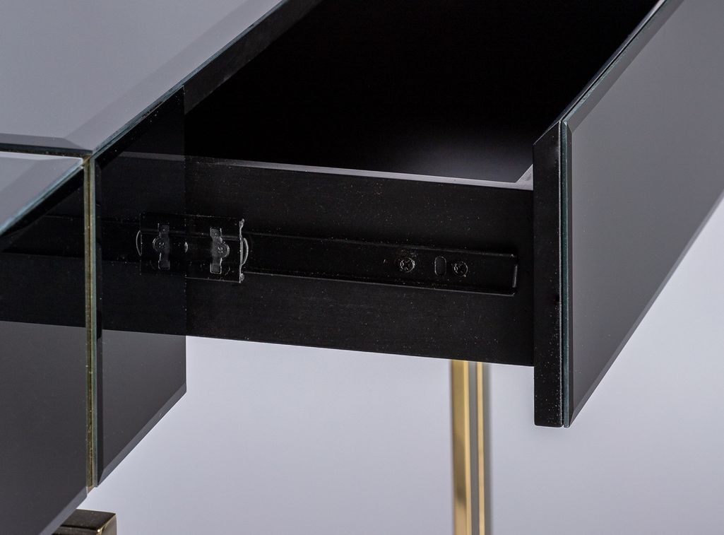 Console design verre teinté noir et métal doré Tery 120 cm - Photo n°4