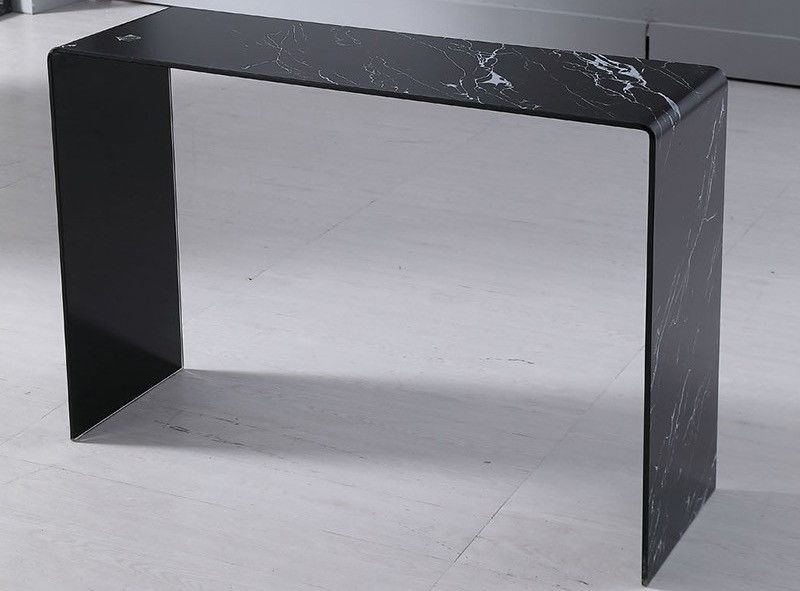 Console design verre effet marbre noir Showa 110 cm - Photo n°1