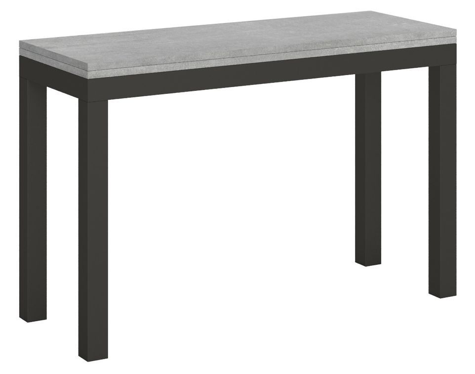 Console extensible 120 cm ouvert 120x90 ou 200x90 cm bois gris ciment et pieds métal anthracite Evy - Photo n°1