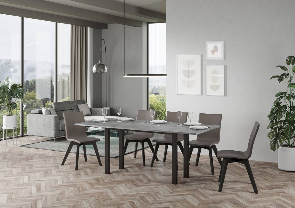 Console extensible 120 cm ouvert 120x90 ou 200x90 cm bois gris ciment et pieds métal anthracite Evy - Photo n°2