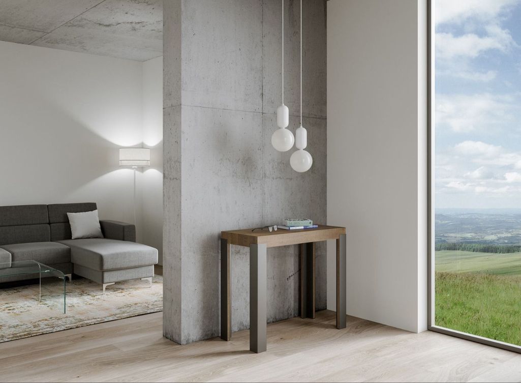 Console extensible bois foncé et pieds métal anthracite 14 personnes 40 à 300 cm Liva - Photo n°4