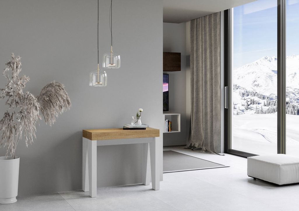 Console extensible bois nature pieds blanc 8 personnes 40 à 196 cm Naxo - Photo n°2