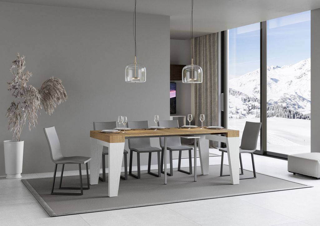 Console extensible bois nature pieds blanc 8 personnes 40 à 196 cm Naxo - Photo n°3