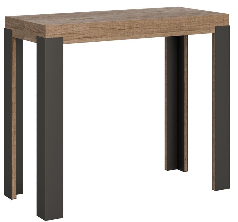 Console extensible bois naturel et pieds métal gris 14 places 40 à 300 cm Karry - Photo n°1
