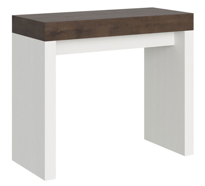 Console extensible bois noyer et pieds blanc 40 à 196 cm 8 places Ribo - Photo n°1