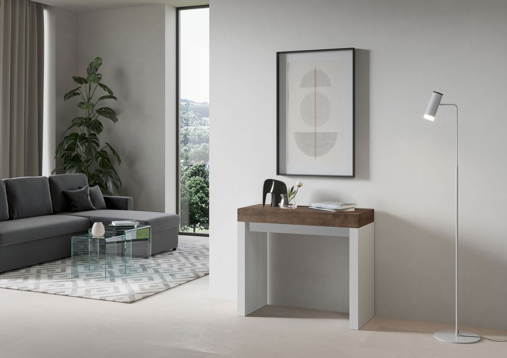 Console extensible bois noyer et pieds blanc 40 à 196 cm 8 places Ribo - Photo n°3