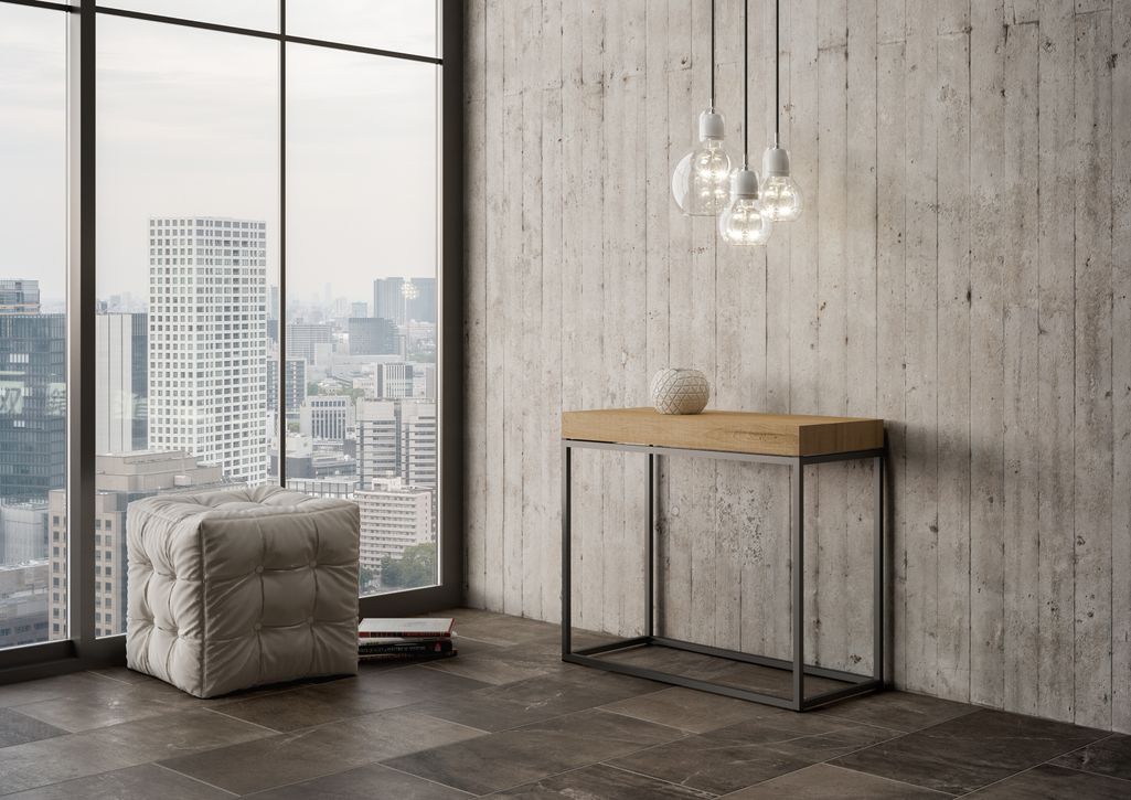 Console extensible design bois clair et pieds acier gris 14 personnes 40 à 300 cm Noro - Photo n°4