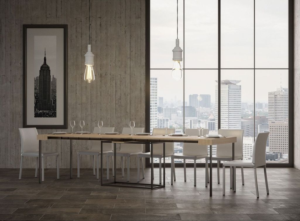 Console extensible design bois clair et pieds acier gris 14 personnes 40 à 300 cm Noro - Photo n°2
