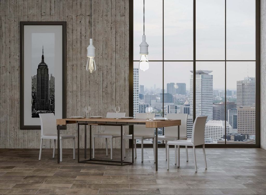 Console extensible design bois clair et pieds acier gris 14 personnes 40 à 300 cm Noro - Photo n°3