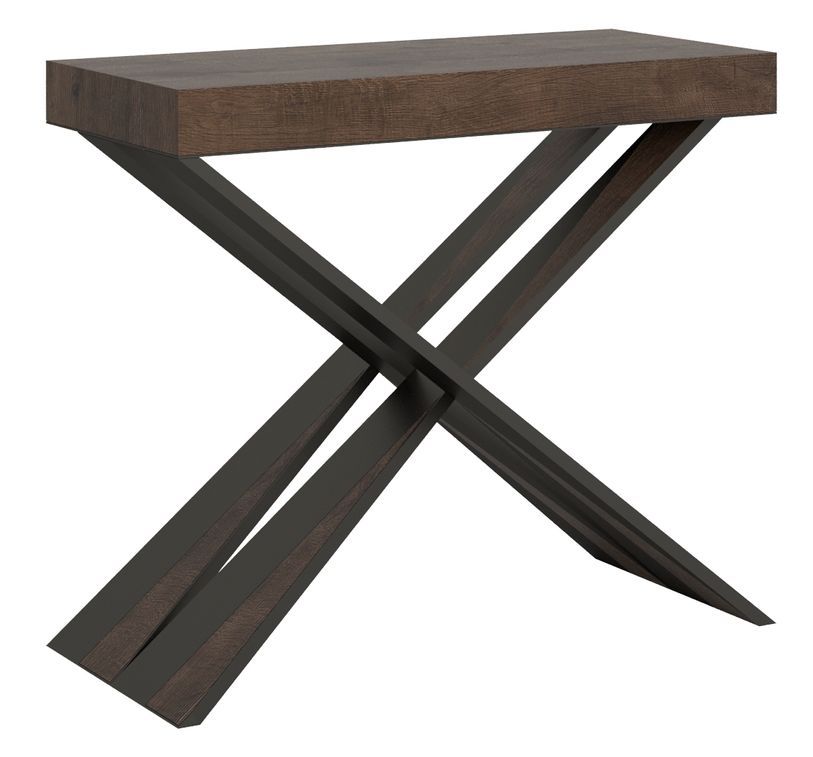 Console extensible design bois foncé et pieds croisés métal gris 40 à 196 cm Diair - Photo n°1