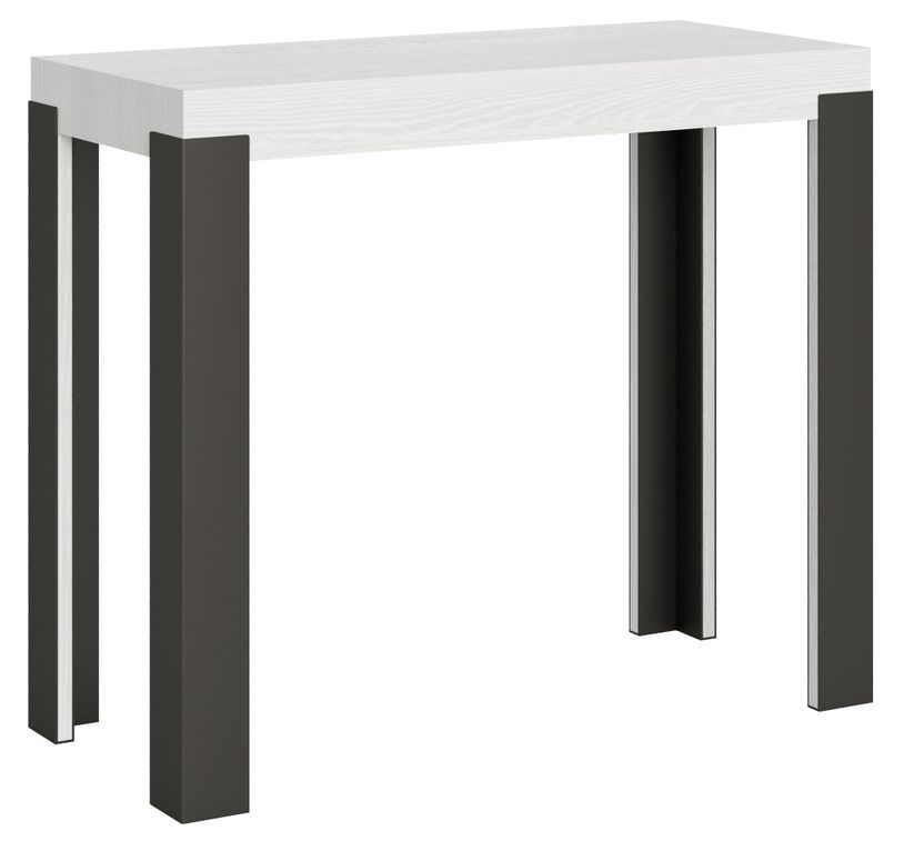 Console extensible frêne blanc et pieds métal anthracite 14 personnes 40 à 300 cm Liva - Photo n°1