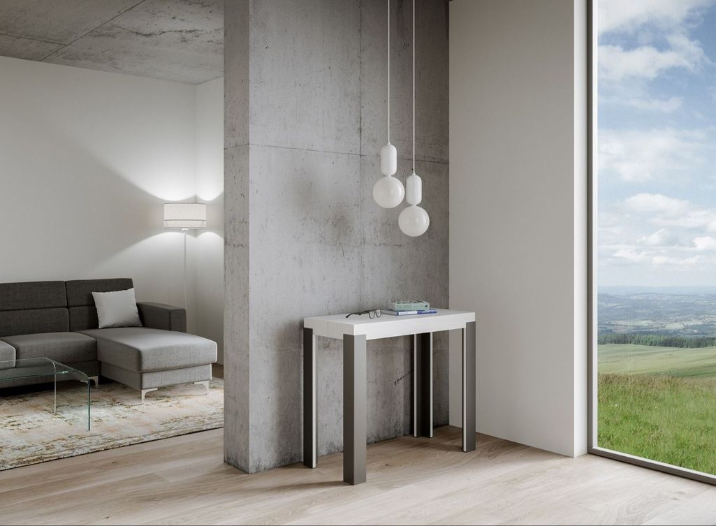 Console extensible frêne blanc et pieds métal anthracite 14 personnes 40 à 300 cm Liva - Photo n°4