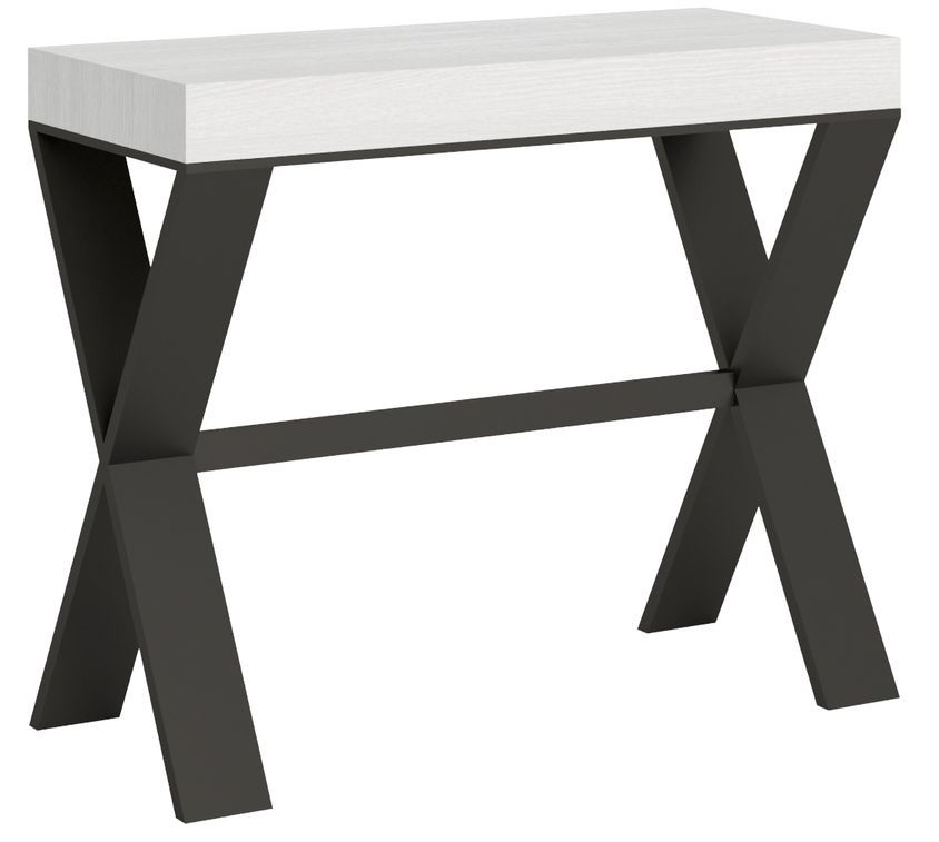 Console extensible frêne blanc et pieds métal anthracite 14 personnes 40 à 300 cm Xena - Photo n°1
