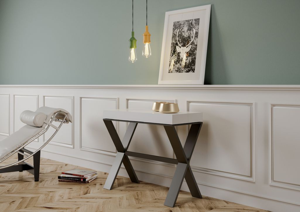 Console extensible frêne blanc et pieds métal anthracite 14 personnes 40 à 300 cm Xena - Photo n°4