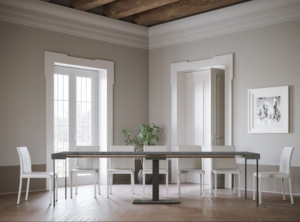 Console extensible gris ciment et pieds métal anthracite 14 personnes 40 à 300 cm Cali - Photo n°2