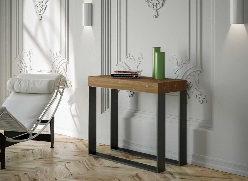 Console extensible pin massif teinté clair et pieds métal anthracite 8 personnes 40 à 196 cm Elatra - Photo n°2