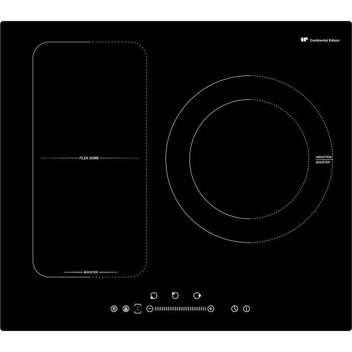 CONTINENTAL EDISON Table de cuisson induction 3 zones dont 1 zone modulable - 6500W- L60 x P49 cm- Revetement verre - Noir - Photo n°5