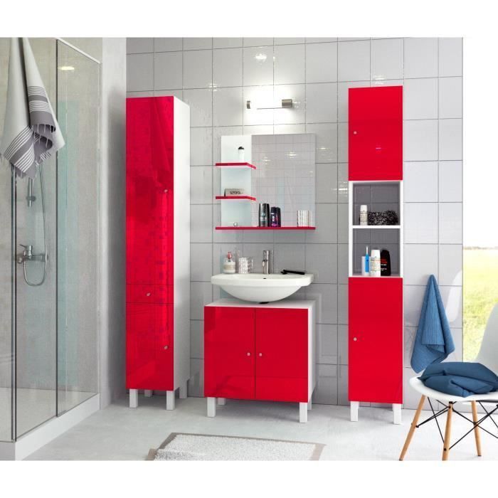 CORAIL Meuble miroir de salle de bain L 60 cm - Rouge brillant - Photo n°4