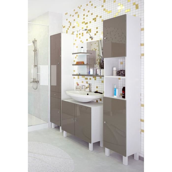 CORAIL Meuble miroir de salle de bain L 60 cm - Taupe brillant - Photo n°3