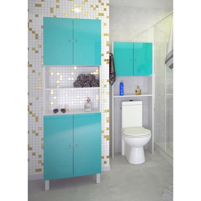 CORAIL Meuble WC ou machine a laver L 63 cm - Bleu lagon brillant - Photo n°4