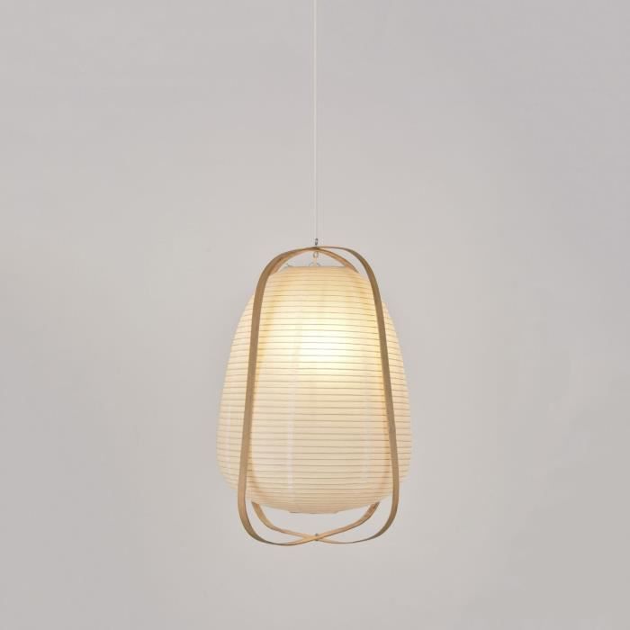 COREP Suspension lanterne - Papier japonais et bambou - H 47 x Ø 36 cm - Blanc - Photo n°2