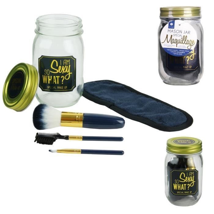 COSMETIC CLUB Coffret maquillage en bocal Mason Jar Beauté - 4 pieces - Bleu - Photo n°4