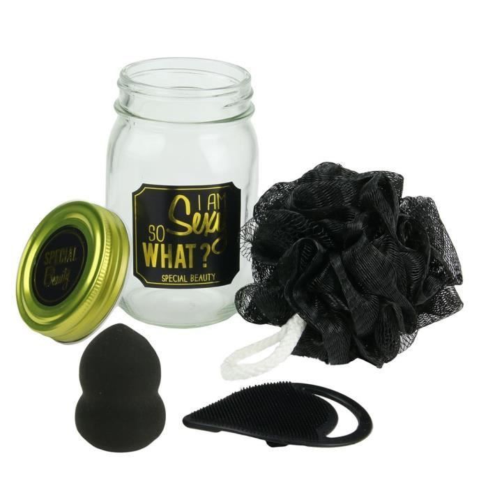COSMETIC CLUB Coffret nettoyage en bocal Mason Jar Beauté - 3 pieces - Noir - Photo n°3