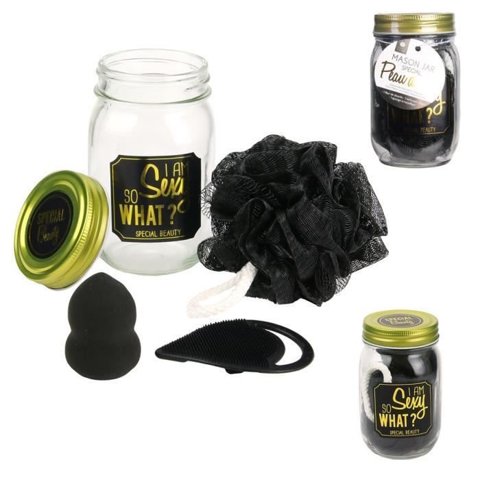 COSMETIC CLUB Coffret nettoyage en bocal Mason Jar Beauté - 3 pieces - Noir - Photo n°4
