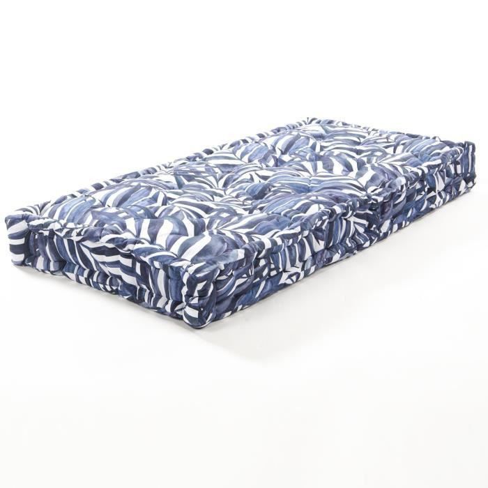 COTTON WOOD Matelas de sol coton imprimé - 60 x 120 x 15 cm - Blue Palm - Photo n°1