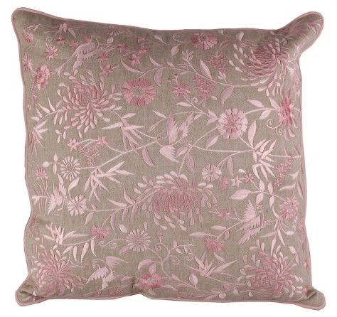 Coussin shabby chic coton et polyester brodé rose Sabia - Photo n°1