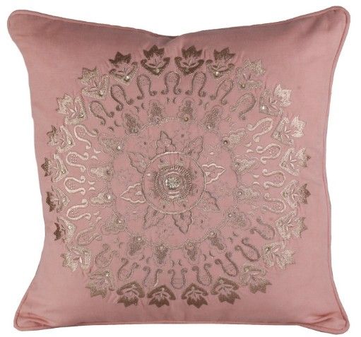 Coussin shabby chic lin et polyester rose Nadhy - Photo n°1