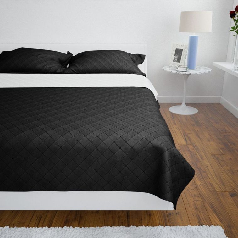 Couvre-lit à double face matelassé Noir/Blanc 170x210 cm - Photo n°2