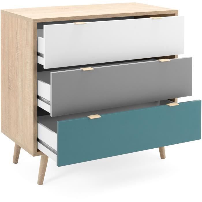 Commode 3 tiroirs - Style scandinave - Décor chene Sonoma - L 80 x P 40 x H 80 cm - Photo n°2
