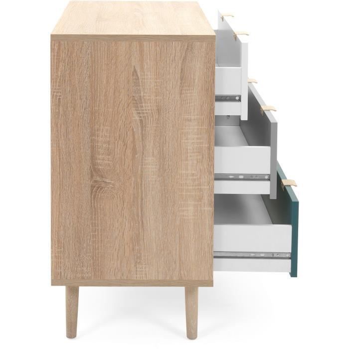 Commode 3 tiroirs - Style scandinave - Décor chene Sonoma - L 80 x P 40 x H 80 cm - Photo n°6