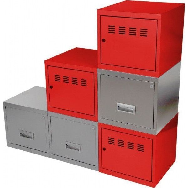 Cubes métal 3 portes 3 tiroirs rouge et gris alu Ebony - Lot de 6 - Photo n°1