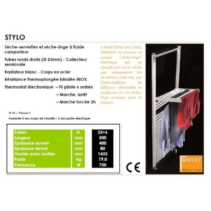 DELTA COLOR Stendino 750 watts - Radiateur seche-serviettes électrique a inertie fluide - Fonction Séchoir escamotable - Photo n°3