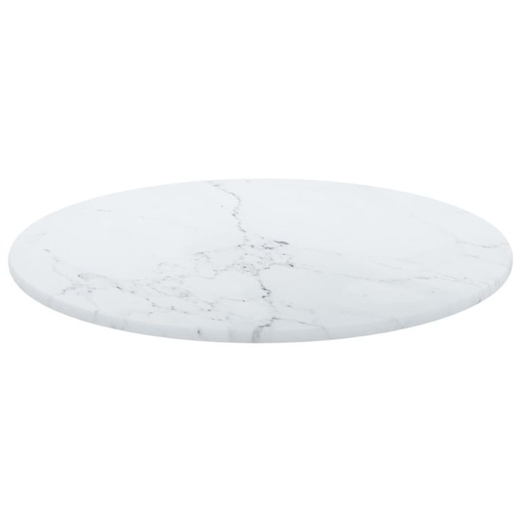 Dessus de table Blanc Ø30x0,8cm Verre trempé avec design marbre - Photo n°3