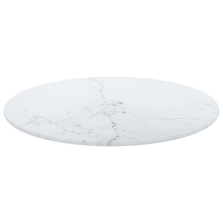Dessus de table Blanc Ø40x0,8cm Verre trempé avec design marbre - Photo n°3