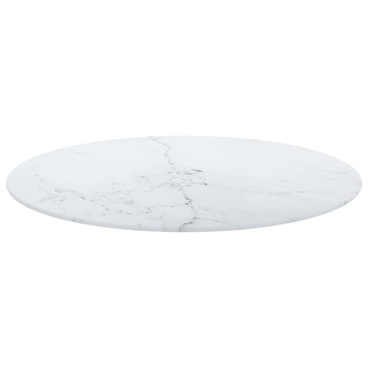 Dessus de table Blanc Ø60x0,8 cm Verre trempé design de marbre - Photo n°3
